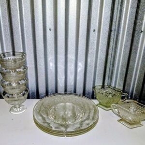 Vintage Clear Glass Desert Set W/ Creamer & Sugar Bowls